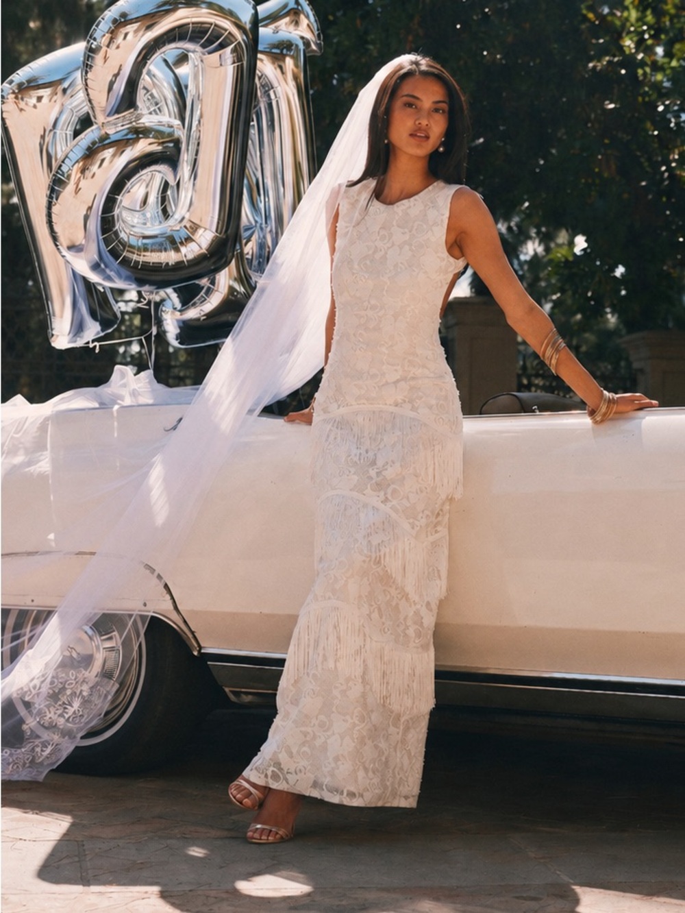 12th Tribe Shadows White Lace Fringe Maxi Dress Size S